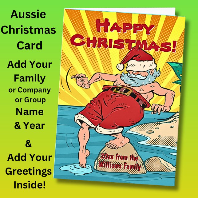 Carte Ajouter un nom Greeting Text Père Noël Dipping Toe (Créateur téléchargé)