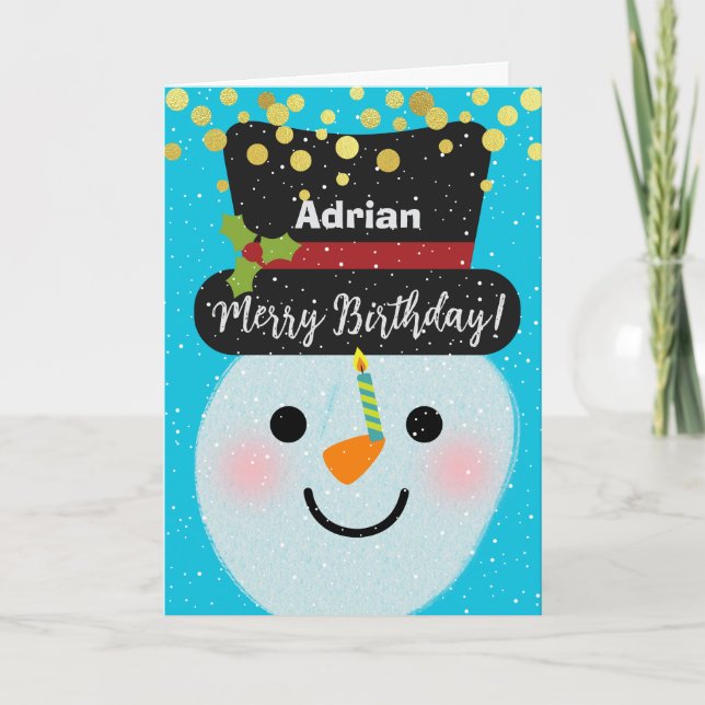 Carte Ajouter un nom Joyeux Anniversaire mignon Snowman (Devant)
