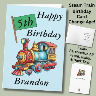 Carte Ajouter un nom Personnaliser Train à vapeur Enfant