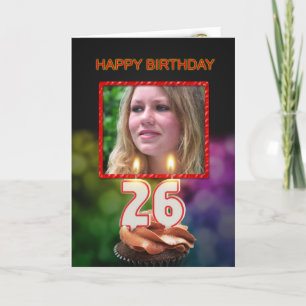 Carte Ajouter une photo, 26ème anniversaire avec gâteau 