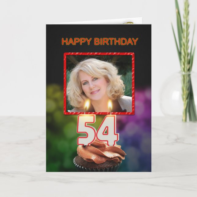 Carte Ajouter une photo, 54ème anniversaire avec gâteau  (Devant)