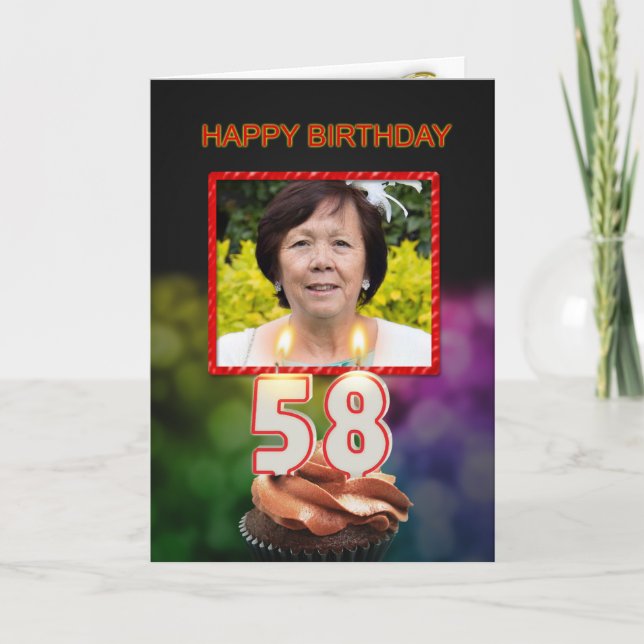 Carte Ajouter une photo, 58ème anniversaire avec gâteau  (Devant)