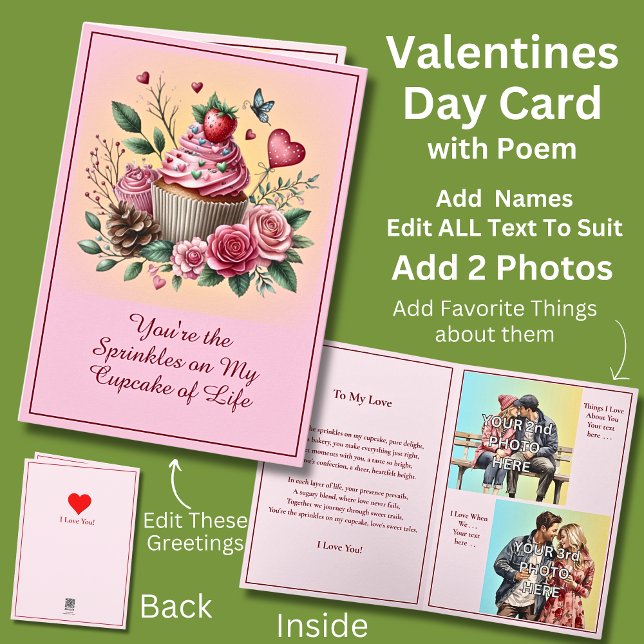 Carte Ajoutez 2 photos, paillettes sur la Saint-Valentin (Créateur téléchargé)