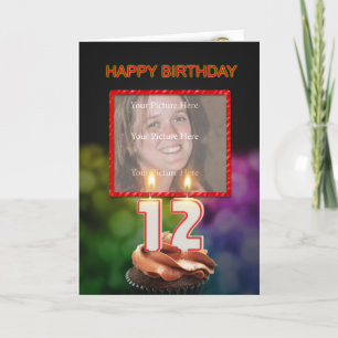 Carte Ajoutez une photo, 12ème anniversaire avec gâteau 