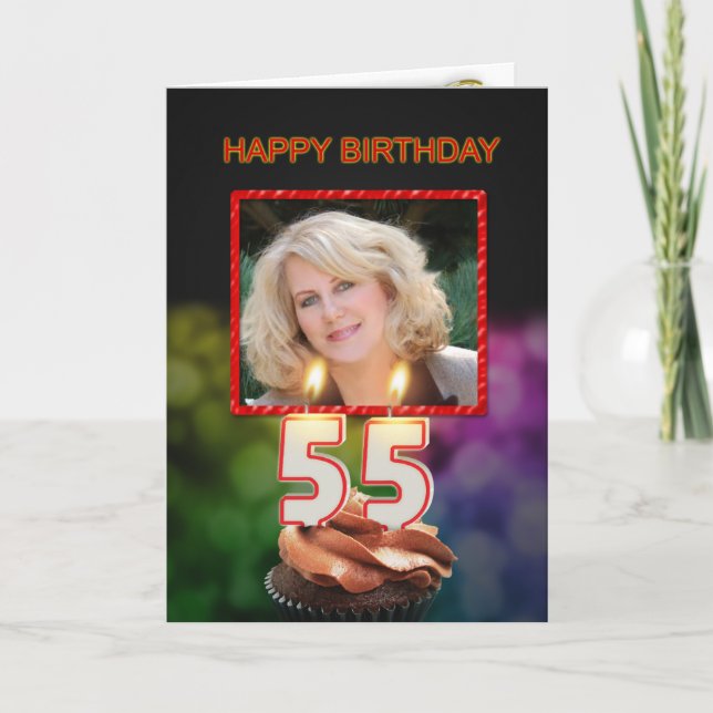 Carte Ajoutez une photo, 55ème anniversaire avec gâteau  (Devant)