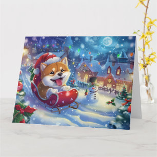Carte Akita à Sleigh Noël de neige