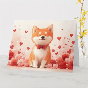 Carte Akita avec Rose - Saint Valentin