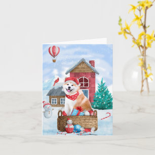 Carte Akita Chien dans la neige Maison de Chien de Noël