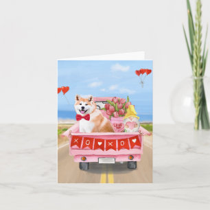 Carte Akita Chien Saint Valentin Coeurs de Camion