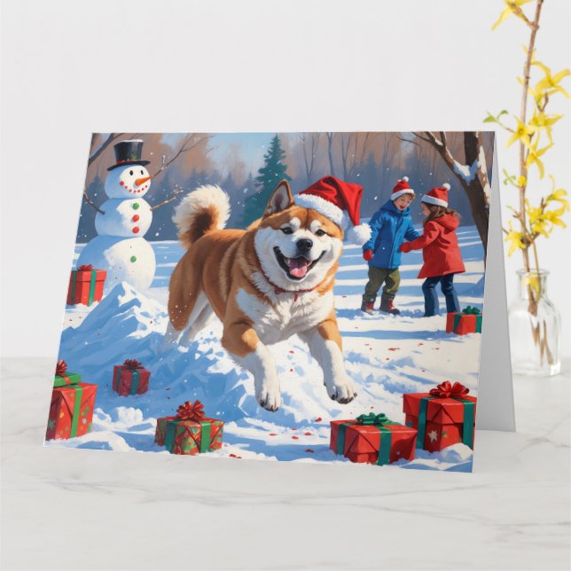 Carte Akita Christmas Festival scène de neige (Fleur jaune)