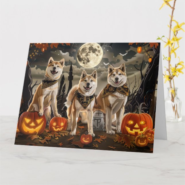 Carte Akita Halloween Éffrayant (Fleur jaune)