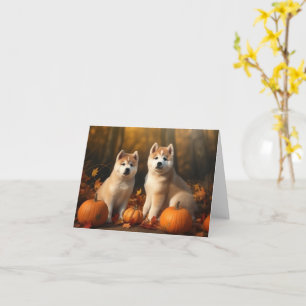 Carte Akita Puppy Citrouille d'automne