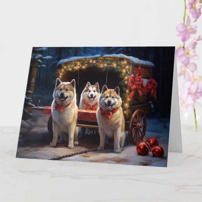 Carte Akita Snowy Sleigh Ride Décor de Noël (Orchidée)