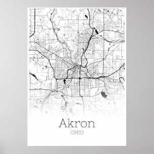 Carte Akron - Ohio - Poster de la carte de la vill