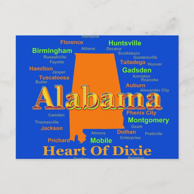 Carte Alabama Silhouette Pop Art (Devant)