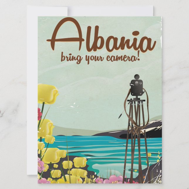 Carte Albanie paysagiste affiche de voyage vintage. (Devant)