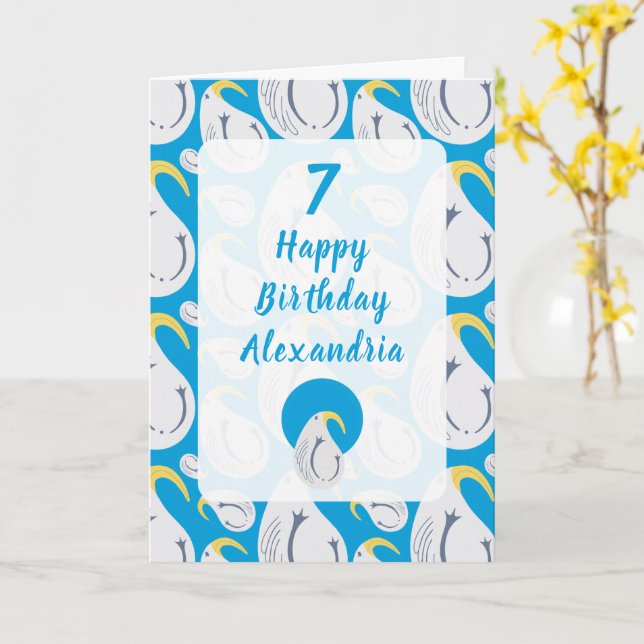 Carte Albatross Bleu et Blanc Anniversaire (Fleur jaune)