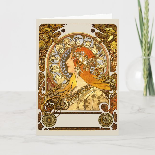 Carte Alfonse Mucha Zodiac Art nouveau femme (Devant)