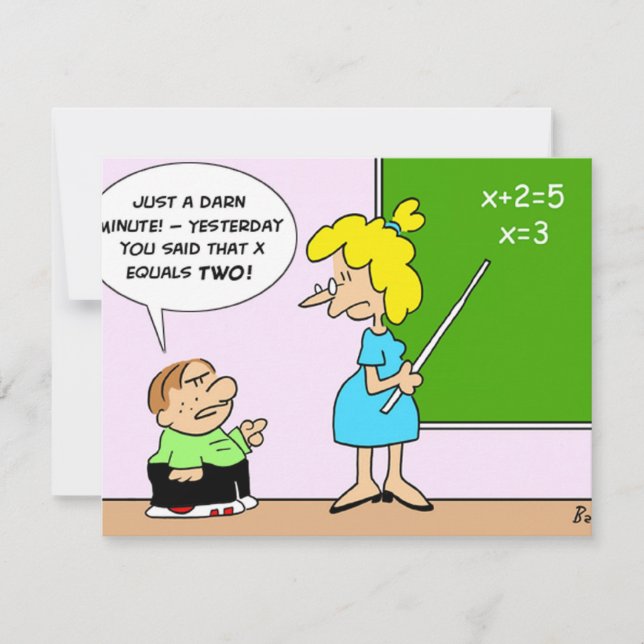 Carte algebra professeur enfant hier x égale deux (Devant)