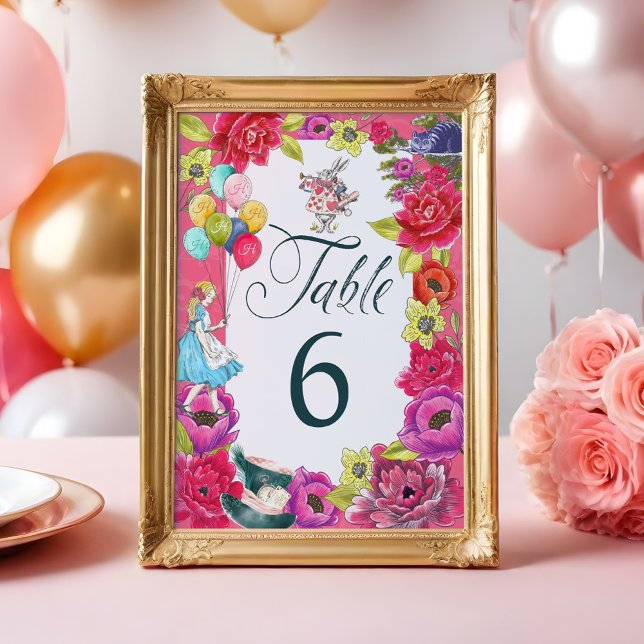 Carte Alice Au Pays Des Merveilles Florales Vibrantes Nu (Alice In Wonderland Vibrant Florals Table Number)