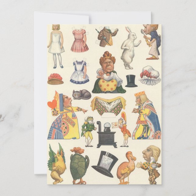 Carte Alice au pays des merveilles, poupée en papier vic (Devant)