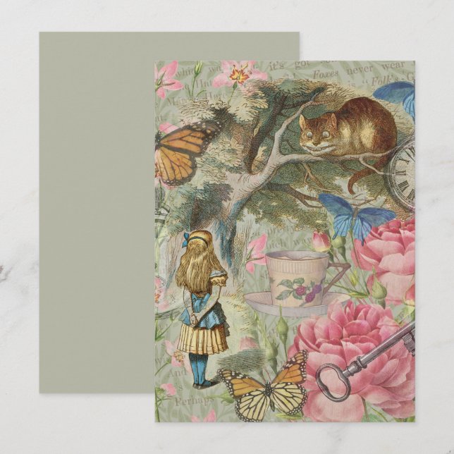 Carte Alice Cheshire Chat Wonderland Tree Garden (Devant / Derrière)