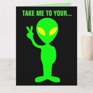 CARTE ALIEN BIRTHDAY FUNNY CAKE GREETING CARD