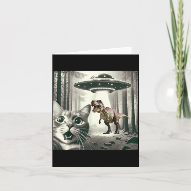 Carte Alien Cat Selfie UFO Dinosaur Rex T (Devant)
