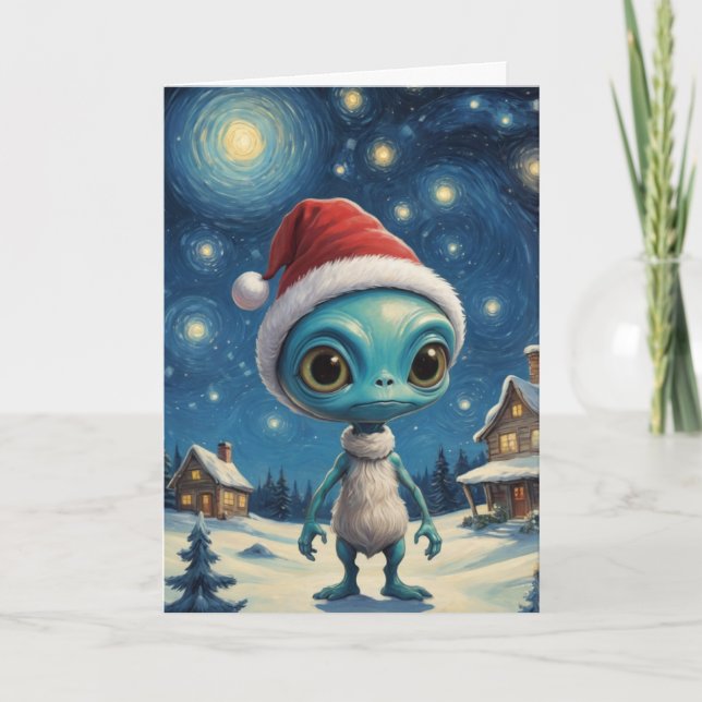 Carte Alien de nuit étoilé joli Noël Texte personnalisé (Devant)