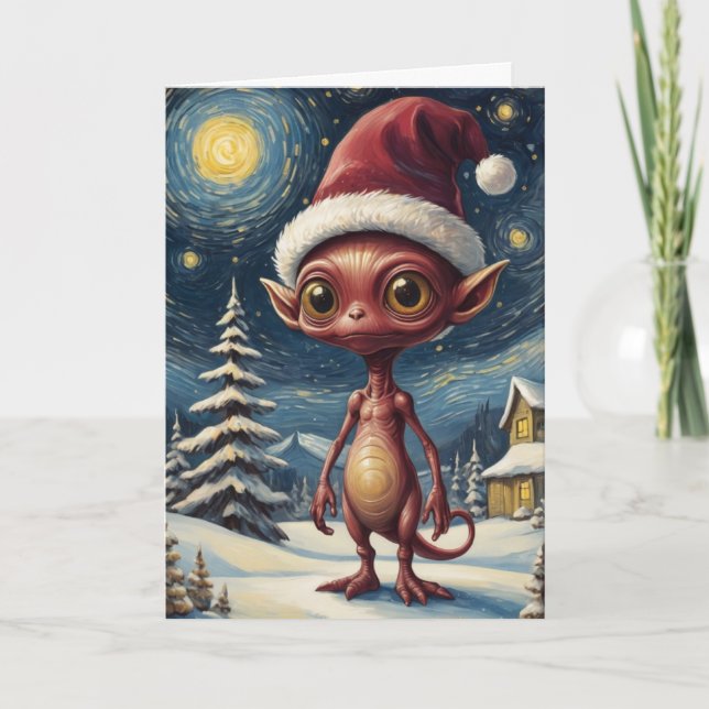 Carte Alien de nuit étoilé Noël Fêtes personnalisées (Devant)