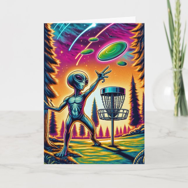 Carte Alien Disc Golfing Joyeux anniversaire (Devant)