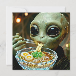 Carte Alien drôle mangeant des nouilles Ramen