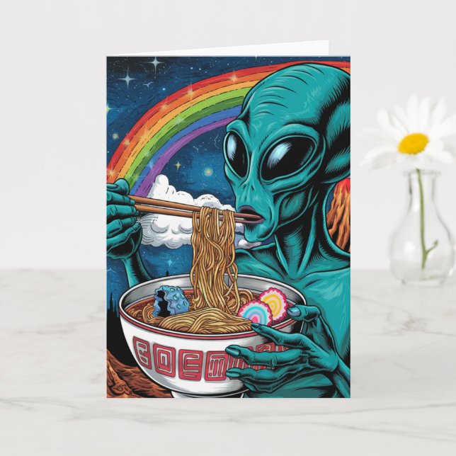 Carte Alien Manger Des Nouilles Toutes Les Occasions (Petite plante)