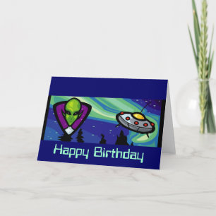 Carte Alien vaisseau spatial personnalisable Anniversair
