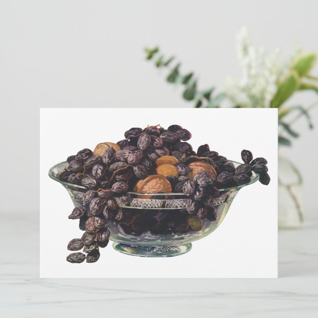 Carte Aliments de style rétro, noix et amandes, fruits e (Debout devant)