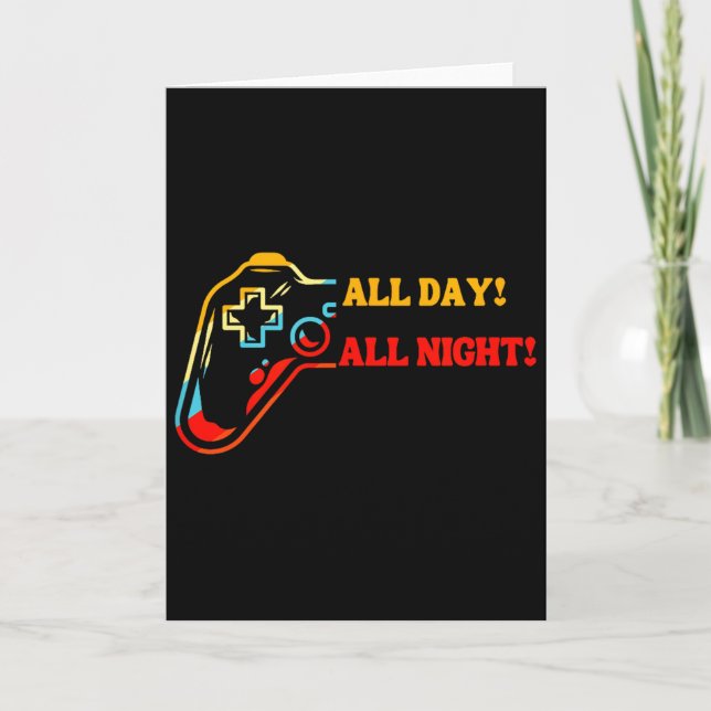 Carte All Day-all Night Gamer Tee – Funny Gift For Conso (Devant)