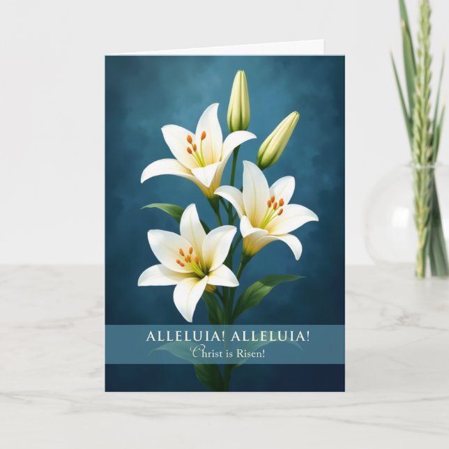 Carte Alleluia Religious Easter Lilies Blue Background (Devant)