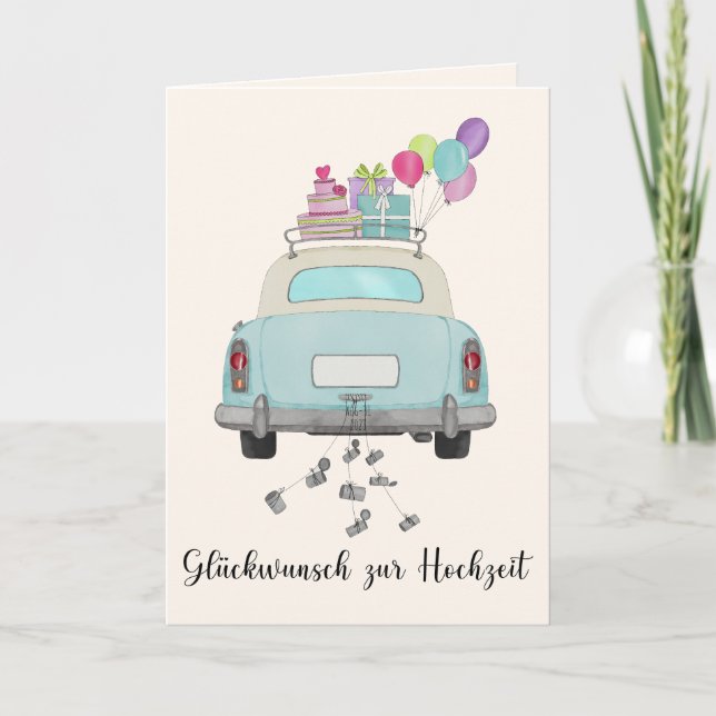 Carte Allemand Glückwunsch Mercredi Jour Blue Retro Car (Devant)