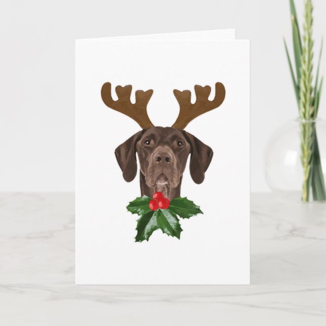 Carte Allemand Pointer Dog Antlers Noël (Devant)