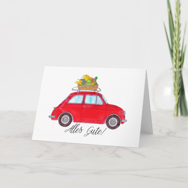Carte Allemand rétro rouge de rétablissement Fiat 500 (Devant)