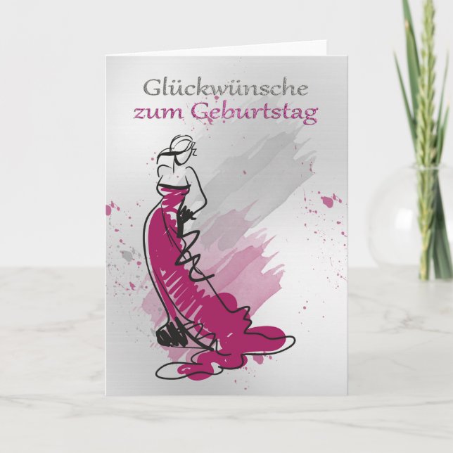 Carte Allemand Salutation D'Anniversaire Avec Femme Dans (Devant)