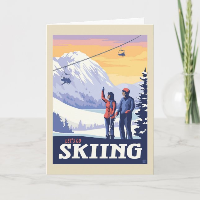 Carte Aller skier Vintage Imprimer (Devant)
