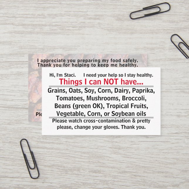 Carte Allergène 1 (Devant/Arrière en situation)