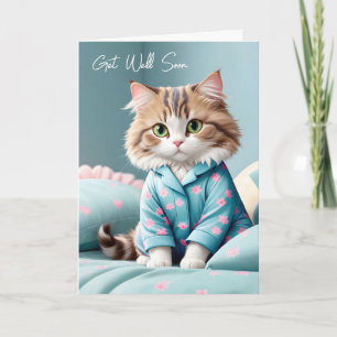 Carte Allez Bien Bientôt Chat En Pyjama