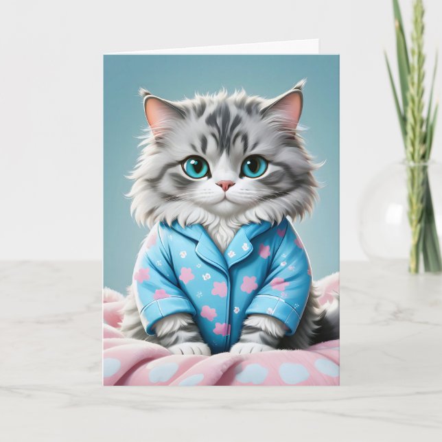 Carte Allez Bien Bientôt Chat En Pyjama (Devant)