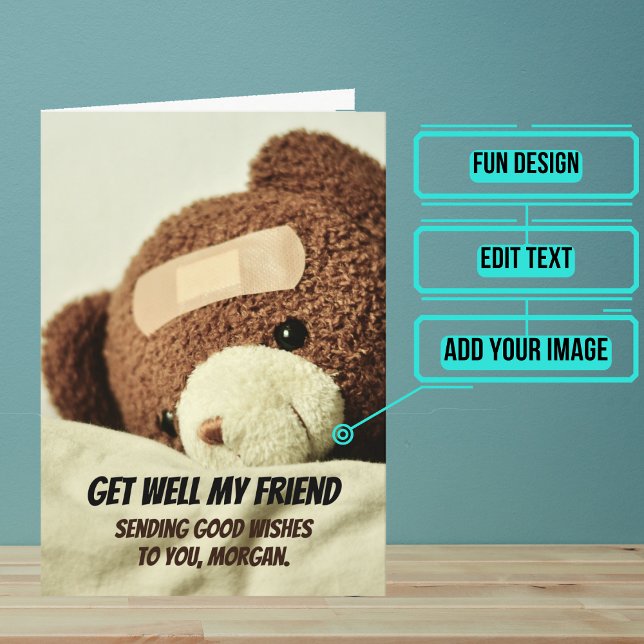 Carte Allez bien Teddy Bear prochain Gén (Send this lovely card to your loved one who is brave in the face of an accident or illness.)