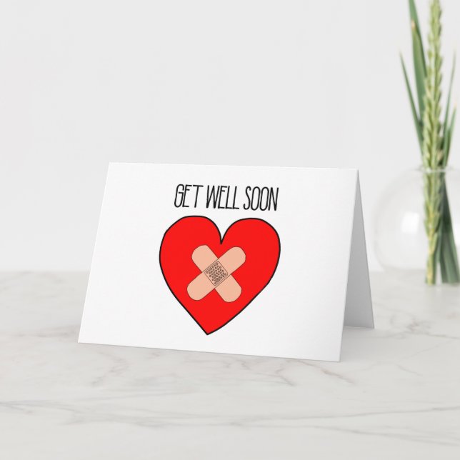 Carte Allez-vous bien bientôt - coeur avec des bandaids (Devant)