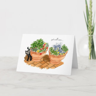 Carte Allez-y bientôt, chat et herbes.