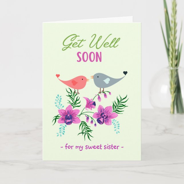 Carte Allez-y pour les oiseaux soeurs et les fleurs (Devant)