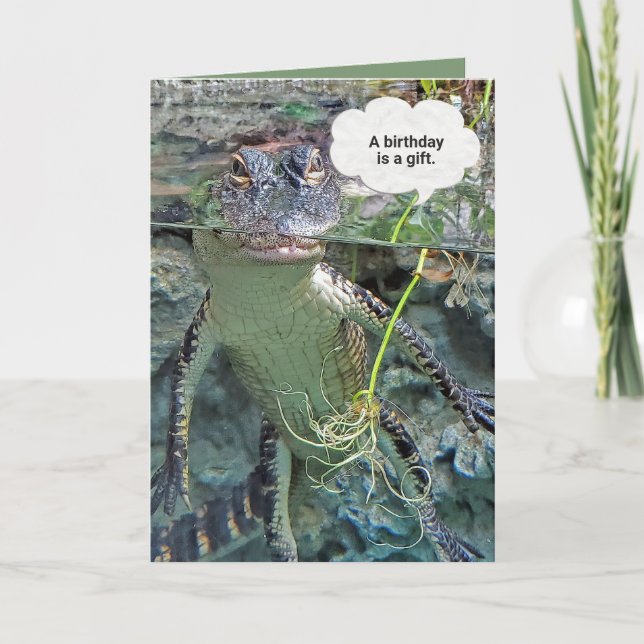 Carte alligator dans l'eau d'étang humour d'anniversaire (Devant)